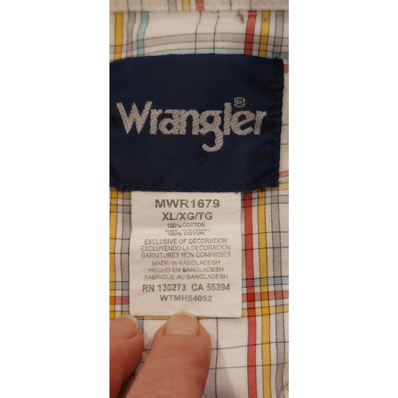 Men's‎ XL Wrangler Wrinkle Resist Plaid Pearl Snap Shirt Short Sleeve - Picture 4 of 7